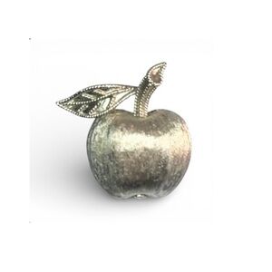 Trifari Vintage 1950s Signed Brushed Silver Tone Apple Brooch Pin, [1” x .8”]